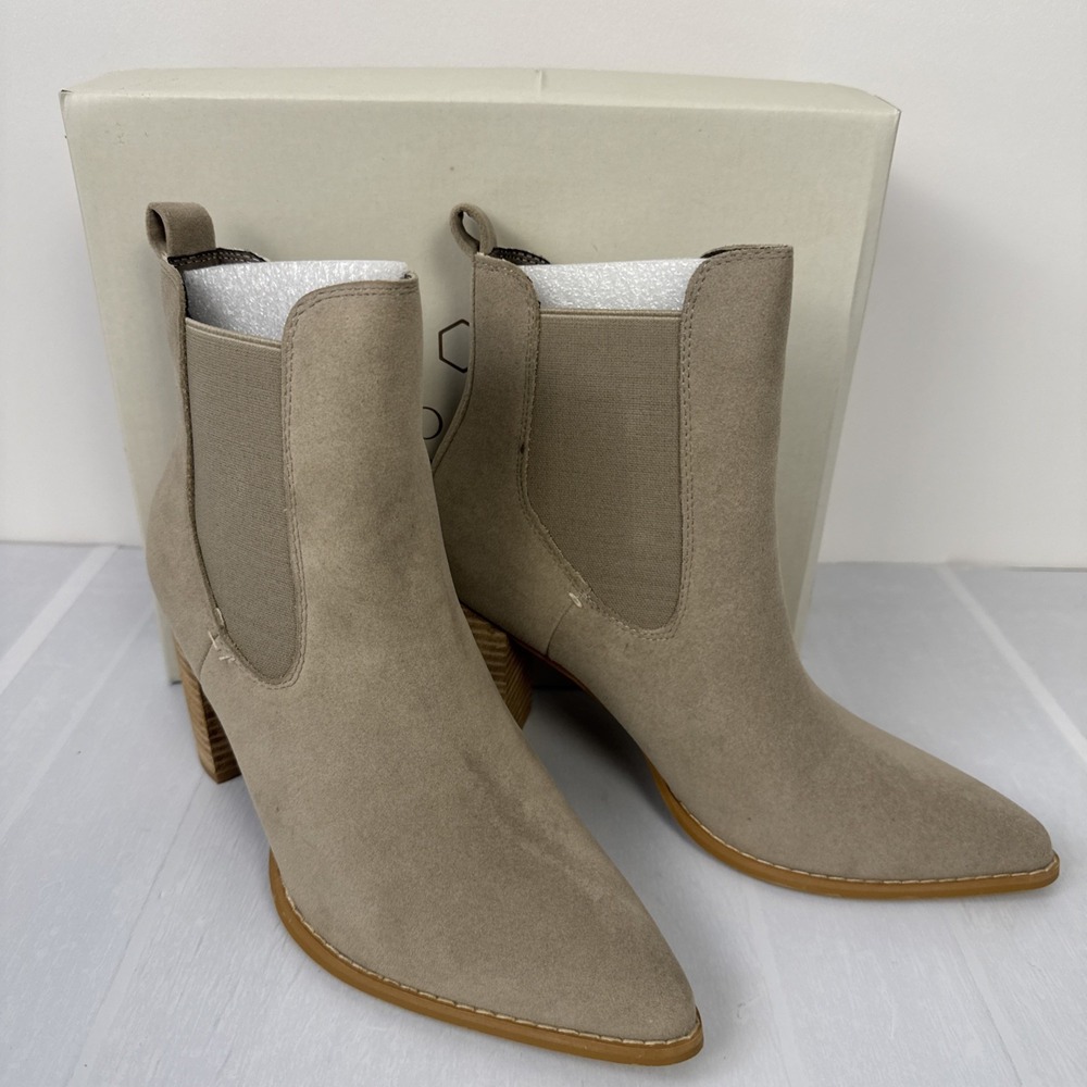 Oasis Society Esmee Boot Women 8 Grey Ankle Block Heel Pointed Toe Chelsea Suede